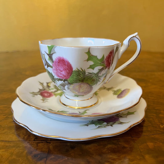 Vintage Queen Anne Dundee Thistle Tea Cup Trio Set