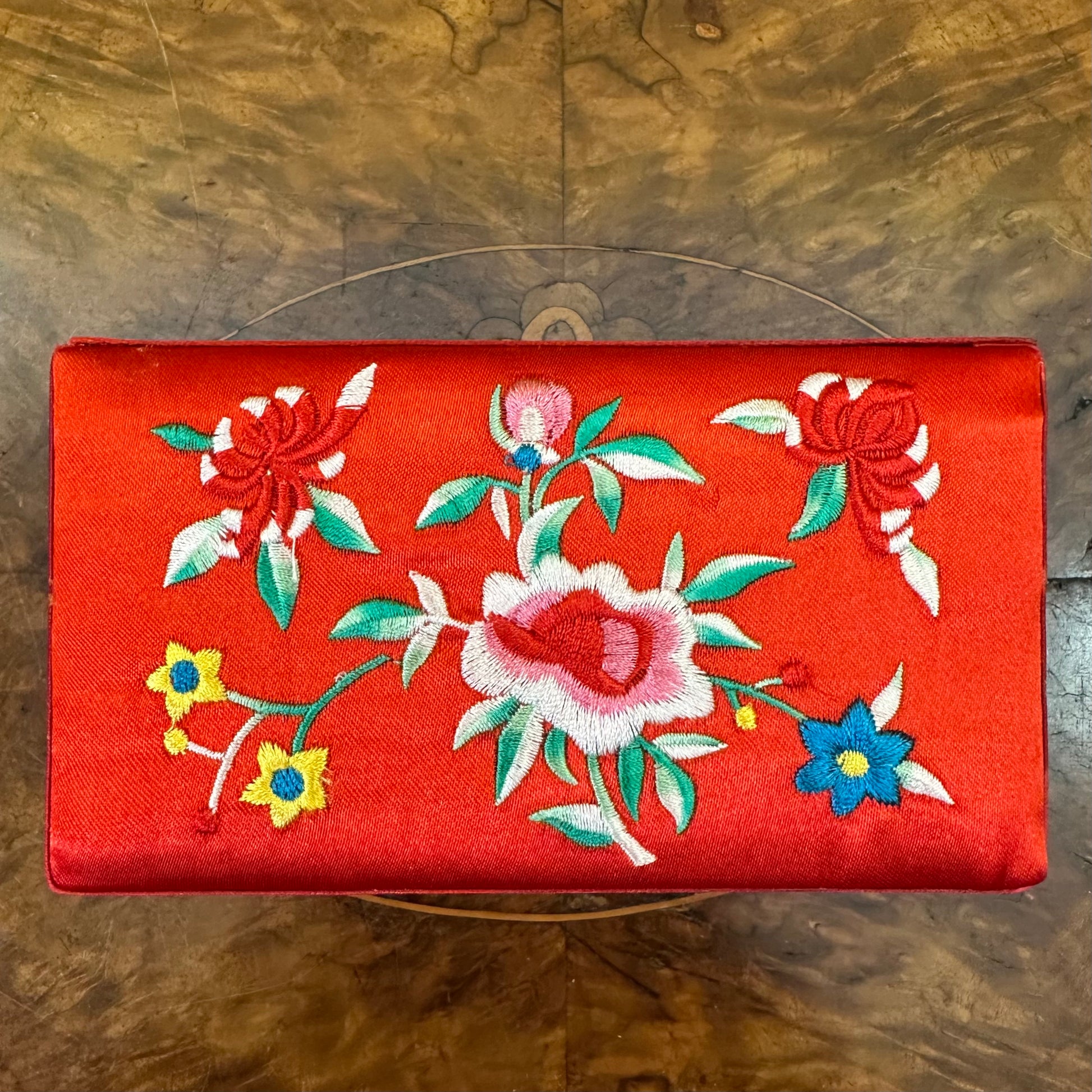 Vintage Red Floral Jewellery Box