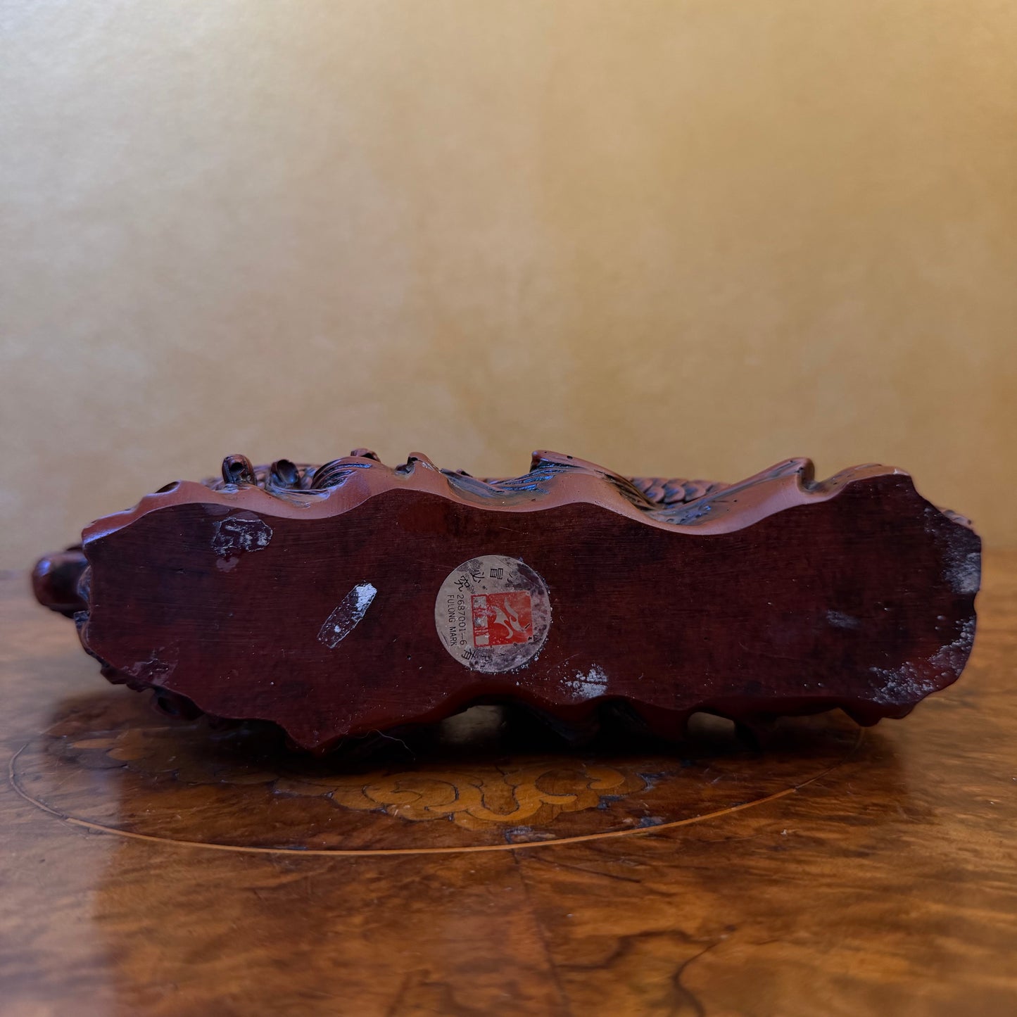 Vintage Red Resin Dragon Boat Statue Figurine Good Fortune