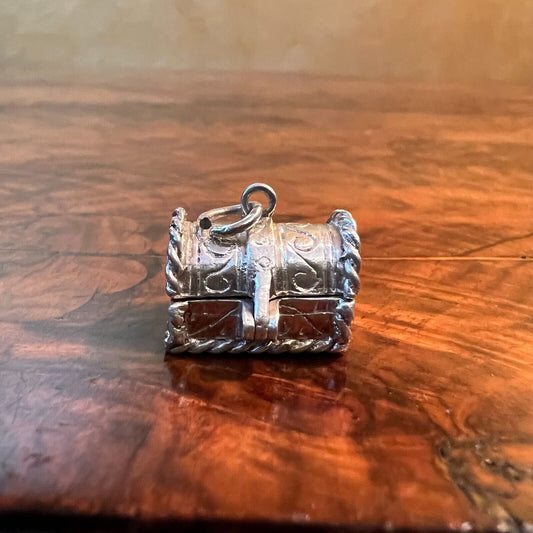 Vintage Silver Coffin with Skeleton Charm Pendant
