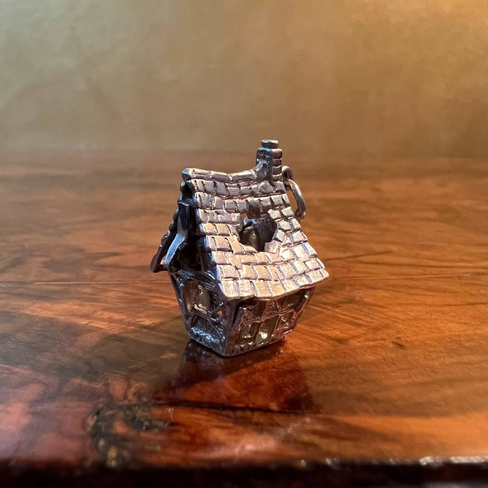 Vintage Silver Haunted House With Ghost Pendant