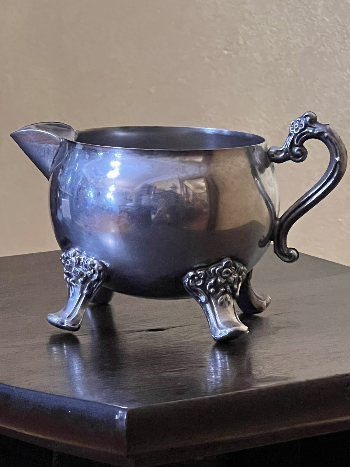 Vintage Silver Plated Floral Creamer