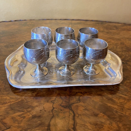 Vintage Silver Plated Port Glasses with Tray