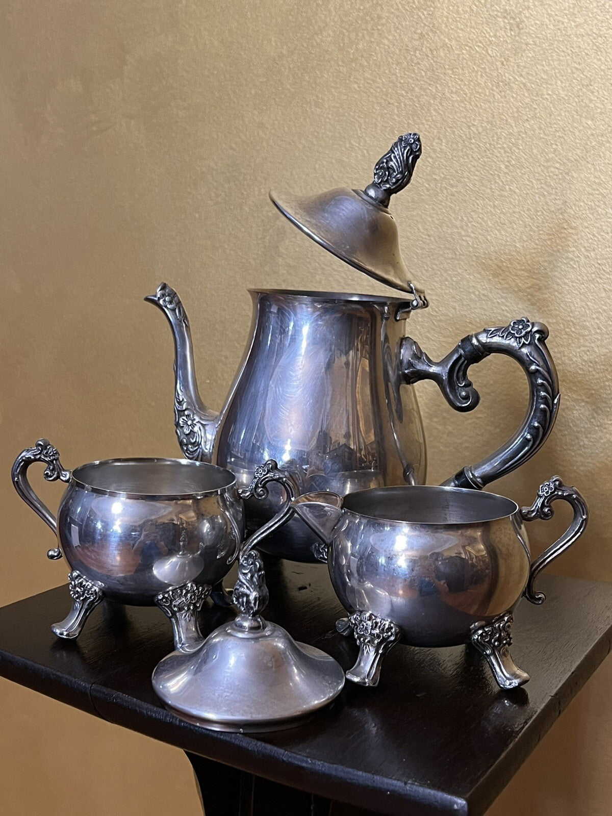 Vintage Silver Plated Tea Pot, Creamer & Sugar Bowl