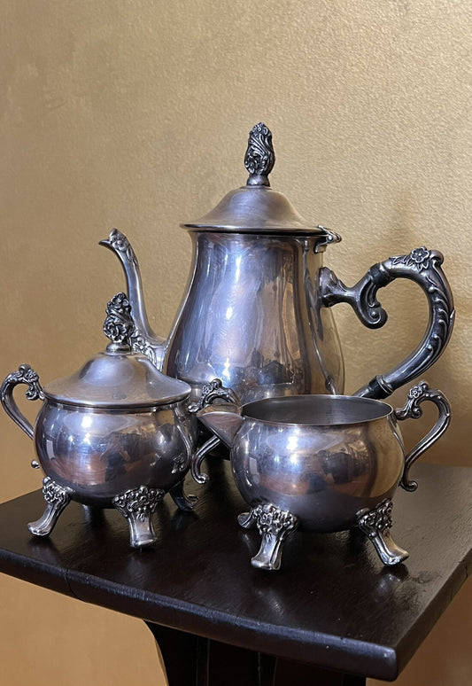 Vintage Silver Plated Tea Pot, Creamer & Sugar Bowl set
