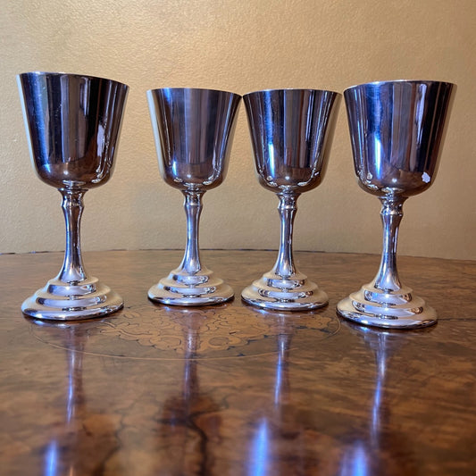 Vintage Silver Plated Wine Glasses Set Of Four