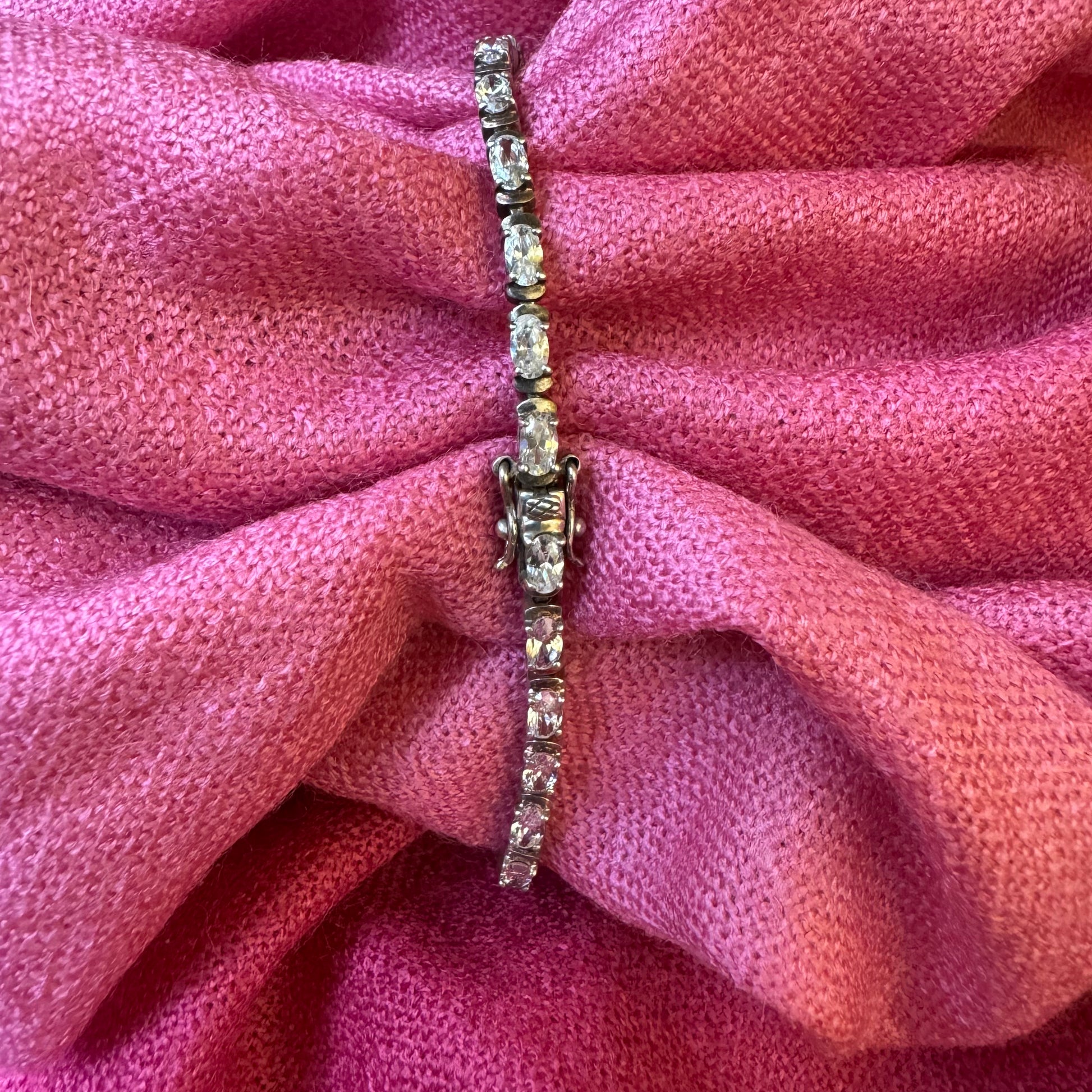 Vintage Sterling Silver Bracelet Clear Stones