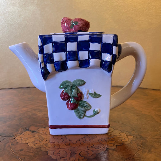 Vintage Strawberry Checked Tea Pot