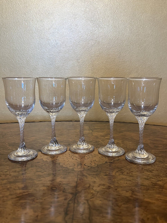 Vintage Twist Stem Port Glasses Set Of Five