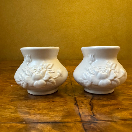 Vintage White Ceramic Miniature Bud Vase Pair