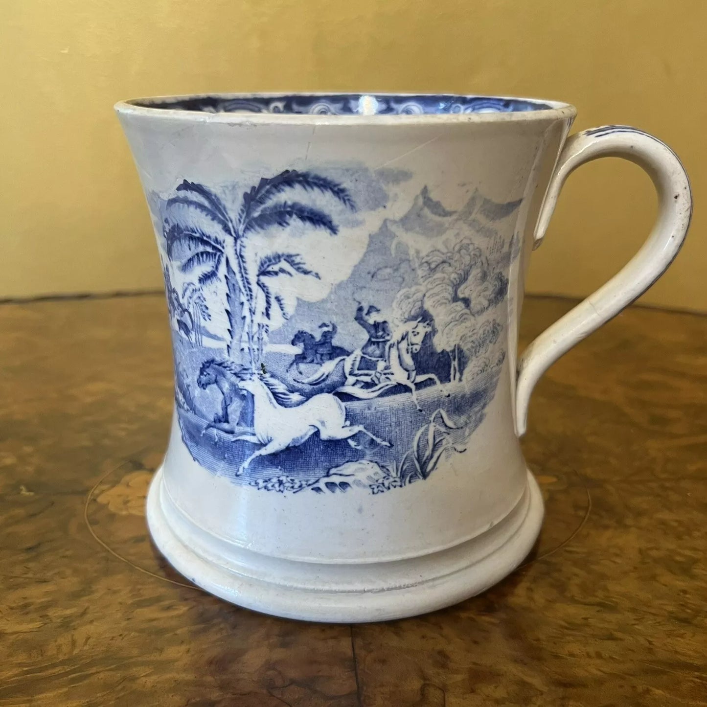 Vintage large blue and white print tankard mug