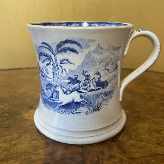 Vintage large blue and white print tankard mug