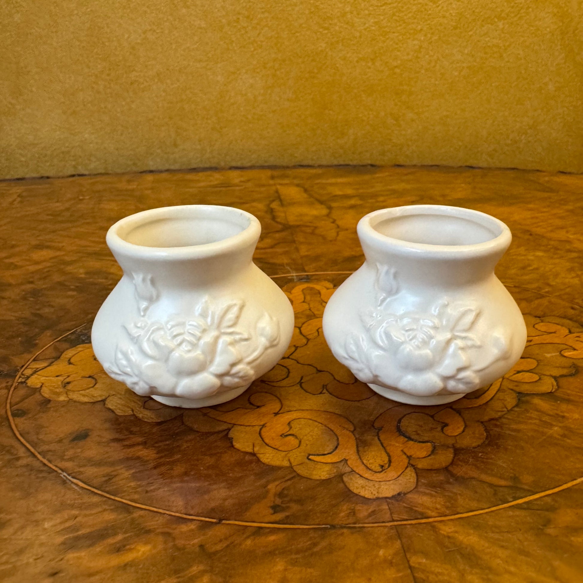 White Ceramic Miniature Bud Vase Pair