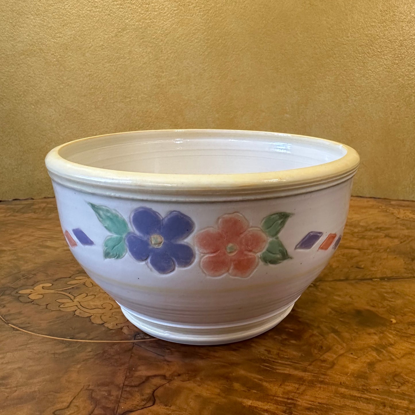 Yellow Floral Design Pottery Bowl