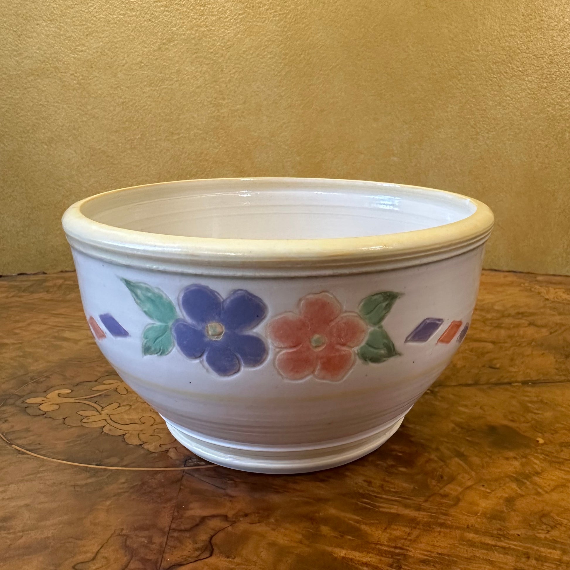 Yellow Floral Design Pottery Bowl