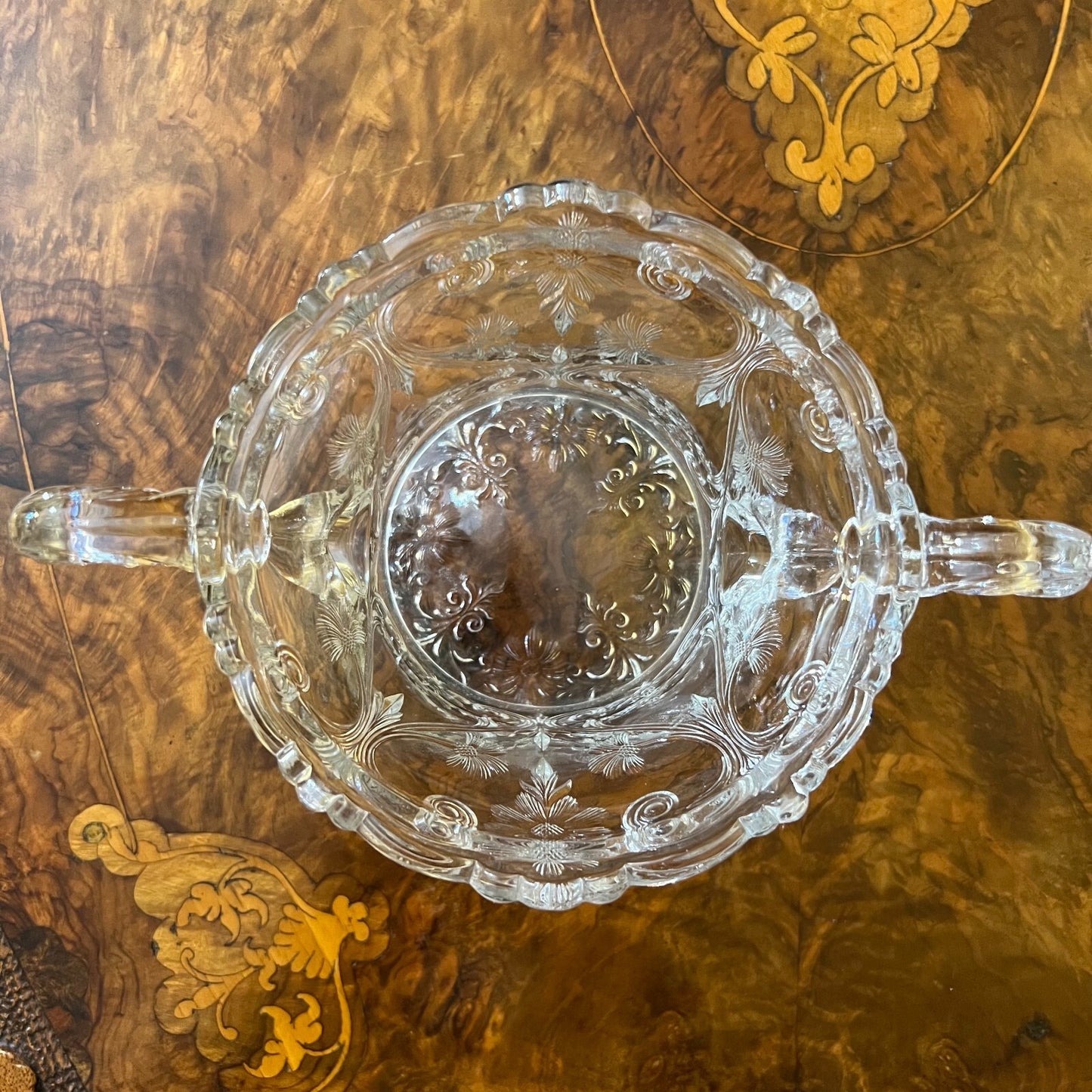 Vintage Floral Glass Bowl With Handles