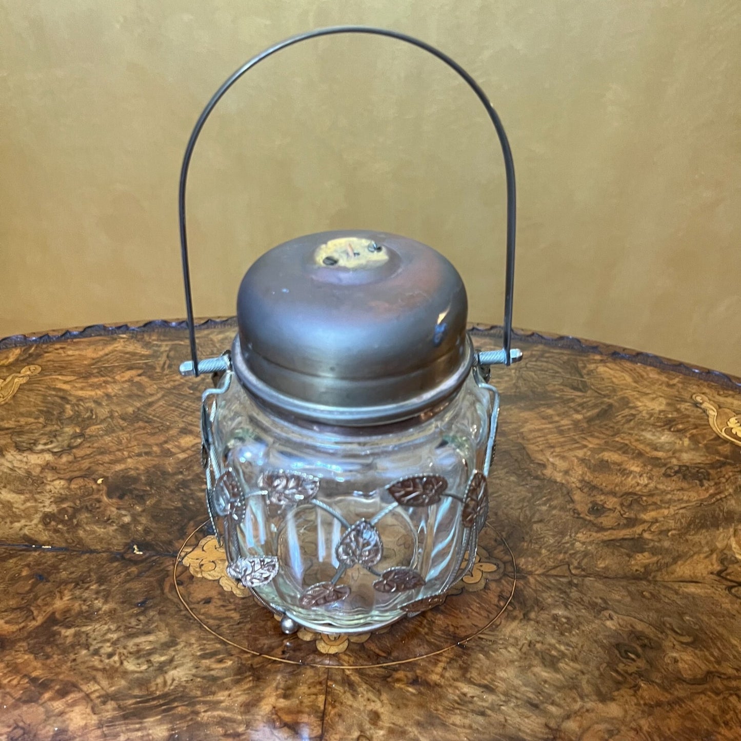Vintage Glass Floral Metal Detail Canister