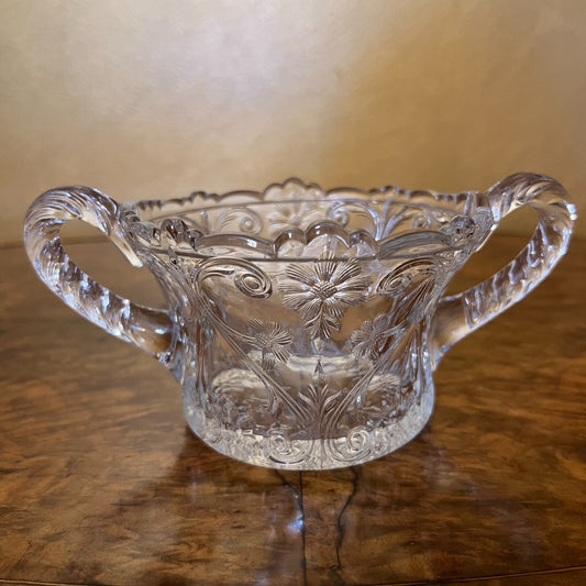 Vintage Floral Glass Bowl With Handles