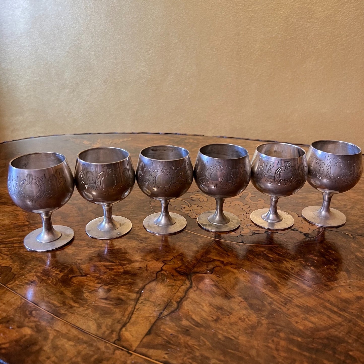 Vintage Silver Plated Port Glasses Set Of Six
