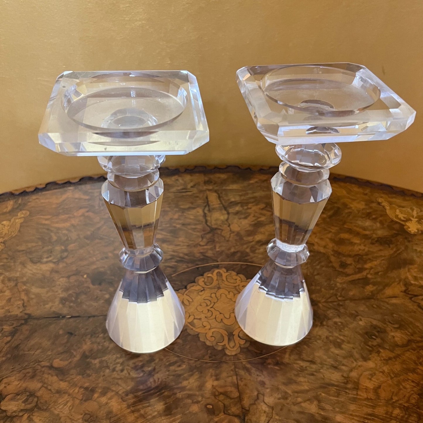 Vintage Glass Candle Holders Pair