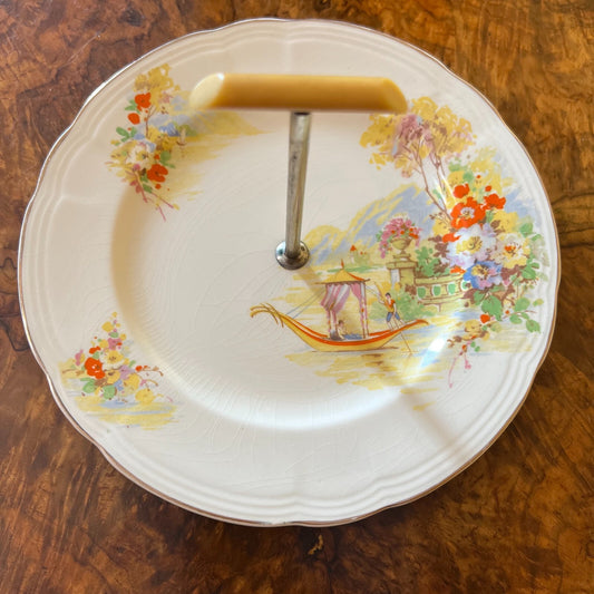 Vintage Alfred Meakin Boat Floral Print Cake Plate