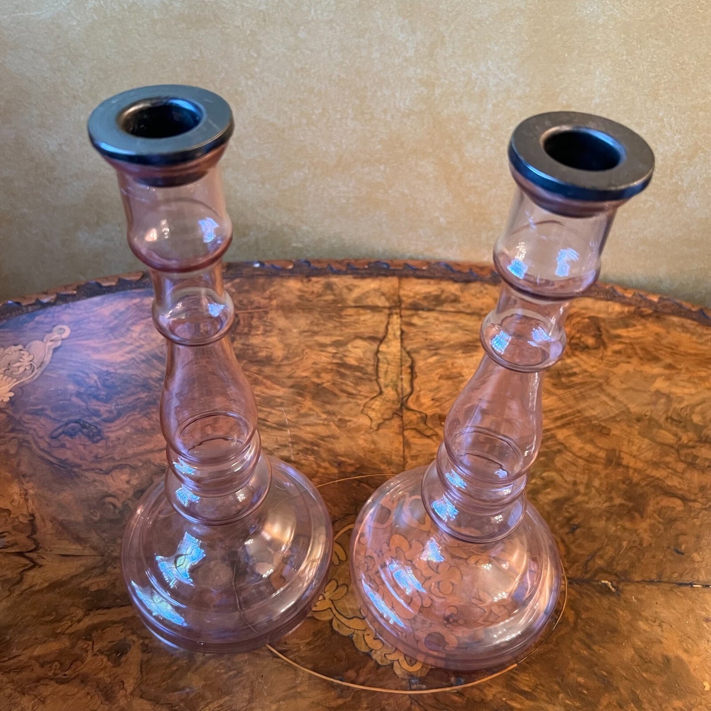 Vintage Glass Candle Holder Pair