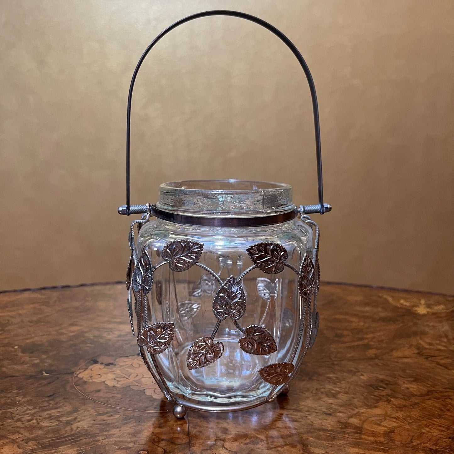 Vintage Glass Floral Metal Detail Canister