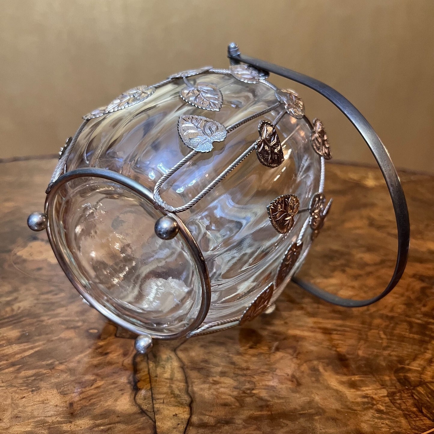 Vintage Glass Floral Metal Detail Canister