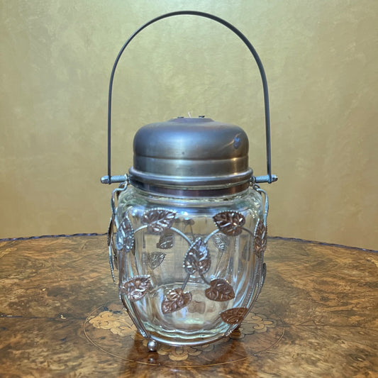 Vintage Glass Floral Metal Detail Canister