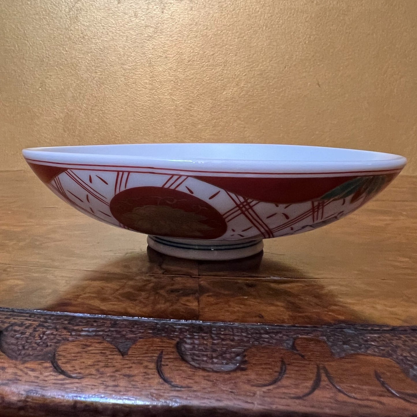 Vintage Blue & Red Print Shallow Bowl