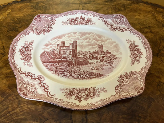 vintage old Britain castle pink large platter