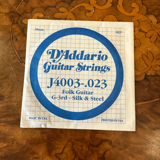 D'Addario Guitar String J4004 .023 Folk Guitar G-3rd Silk & Steel Single String 
