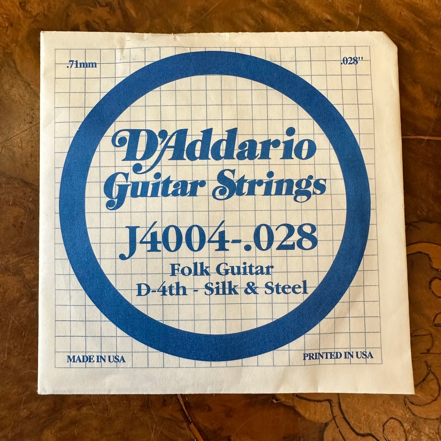 D'Addario Guitar String J4004 .028 Folk Guitar D-4th Silk & Steel Single String 