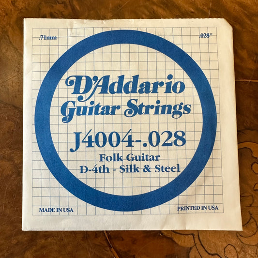 D'Addario Guitar String J4004 .028 Folk Guitar D-4th Silk & Steel Single String 