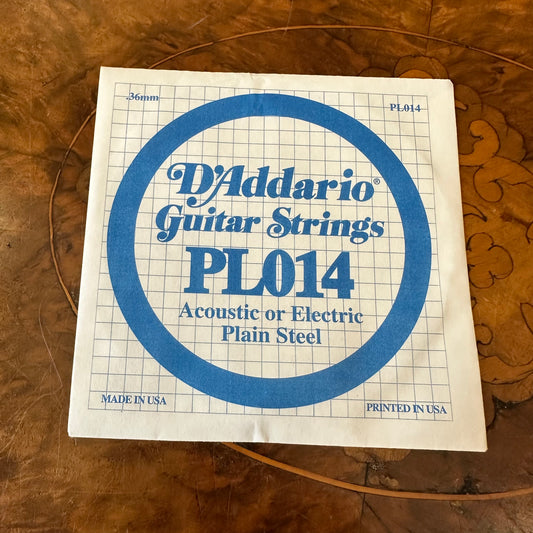 D'Addario Guitar String PL014 Acoustic or Electric Plain Steel String 