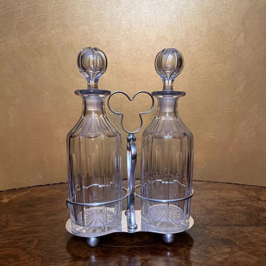 Early 20th Century Crystal Decanters With Silver Plated Holder