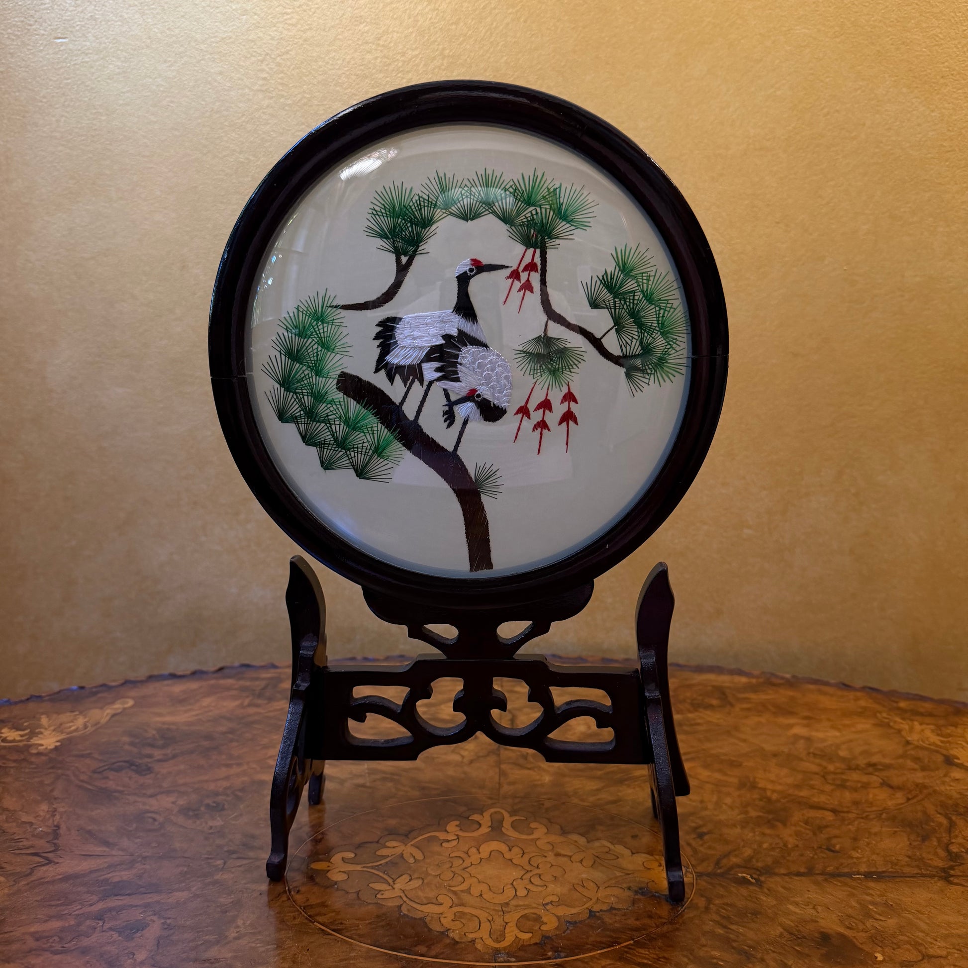 Embroidered Bird Wooden Frame Stand 