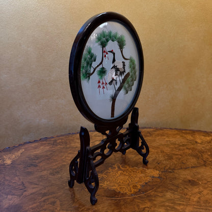 Embroidered Bird Wooden Stand 