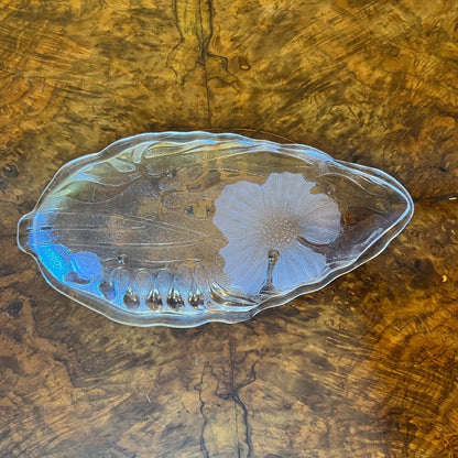 Floral Design Glass Leaf Shape Platter 