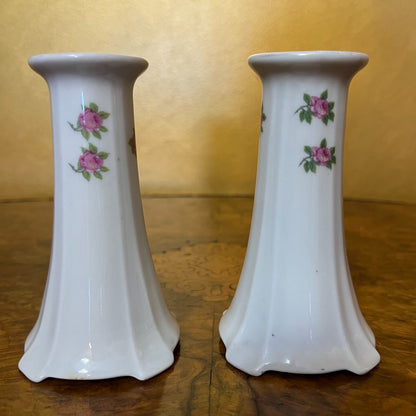 Floral Porcelain Candlesticks Pair 