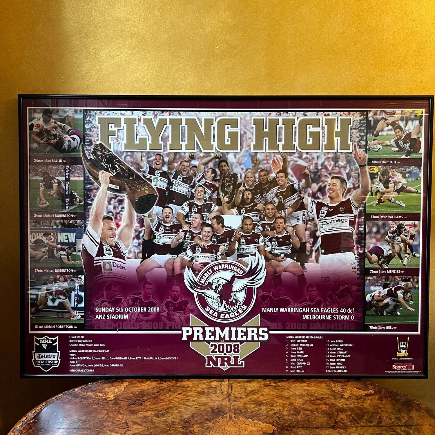 Flyer High Manly Premiers 2008 Large Poster Framed