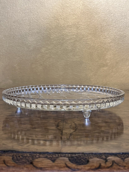 Glass Cut Cake Plate On Feet 