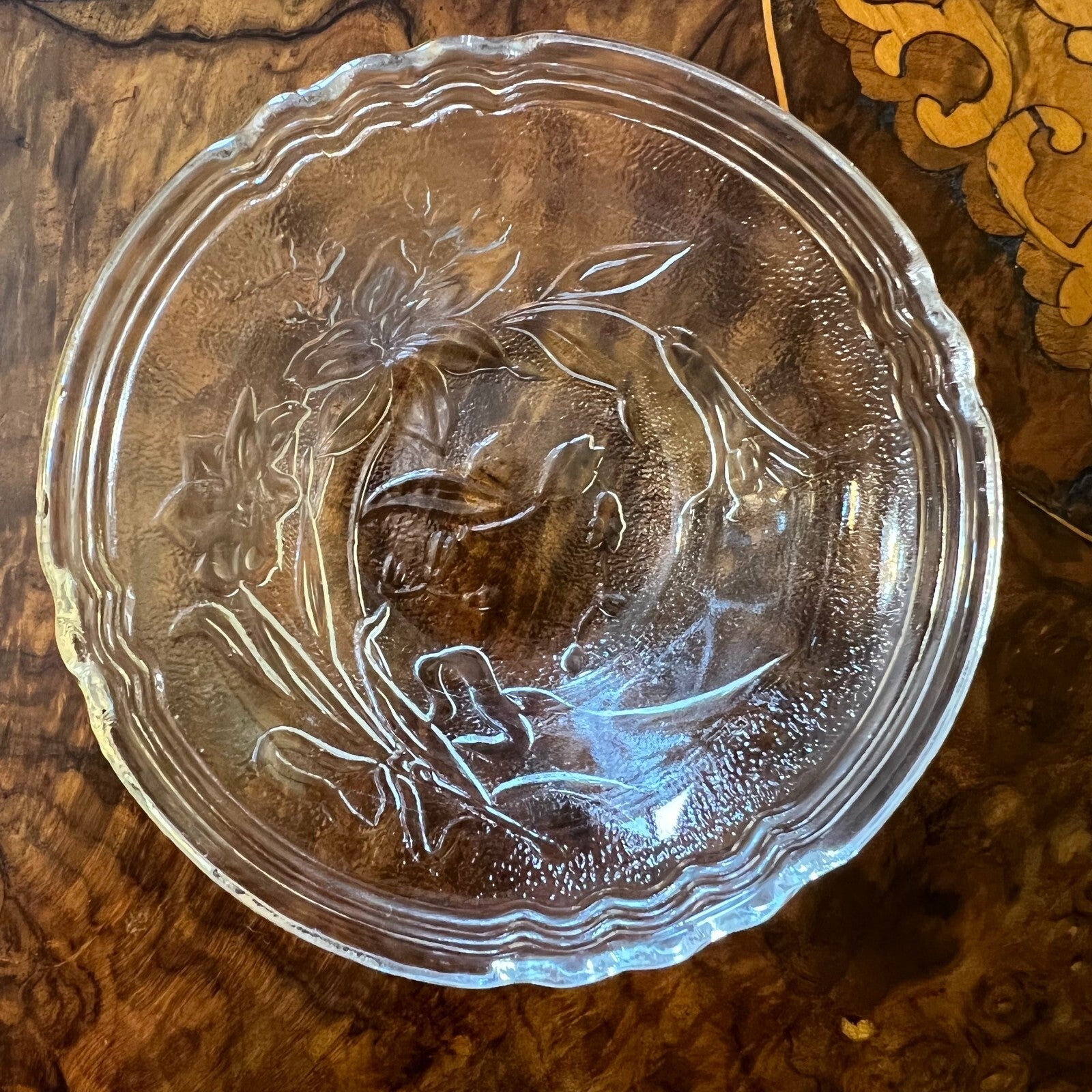 Glass Floral Design Dessert Bowls Pair 