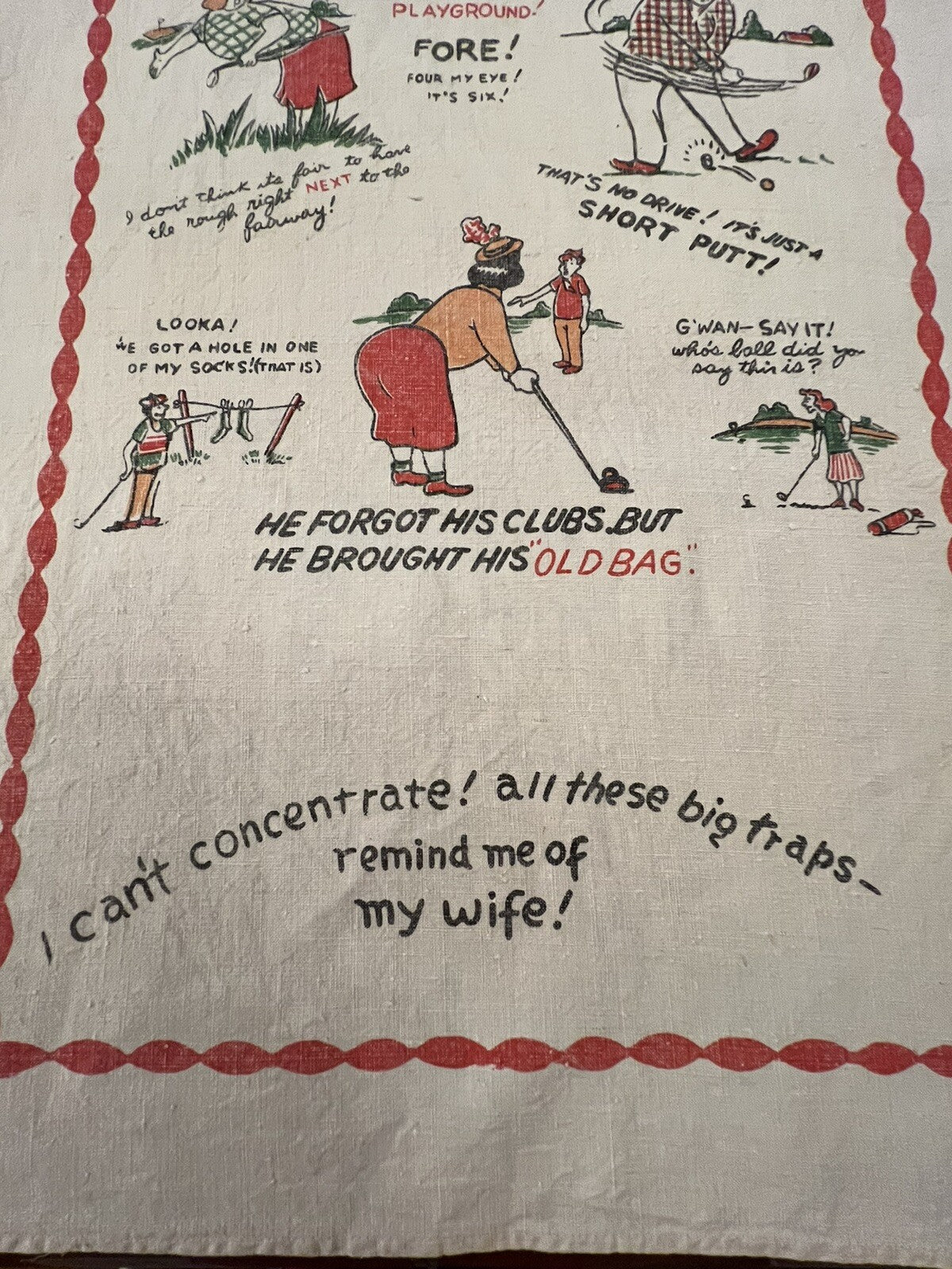 Golf Print Tea Towel Vintage 