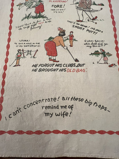 Golf Print Tea Towel Vintage 