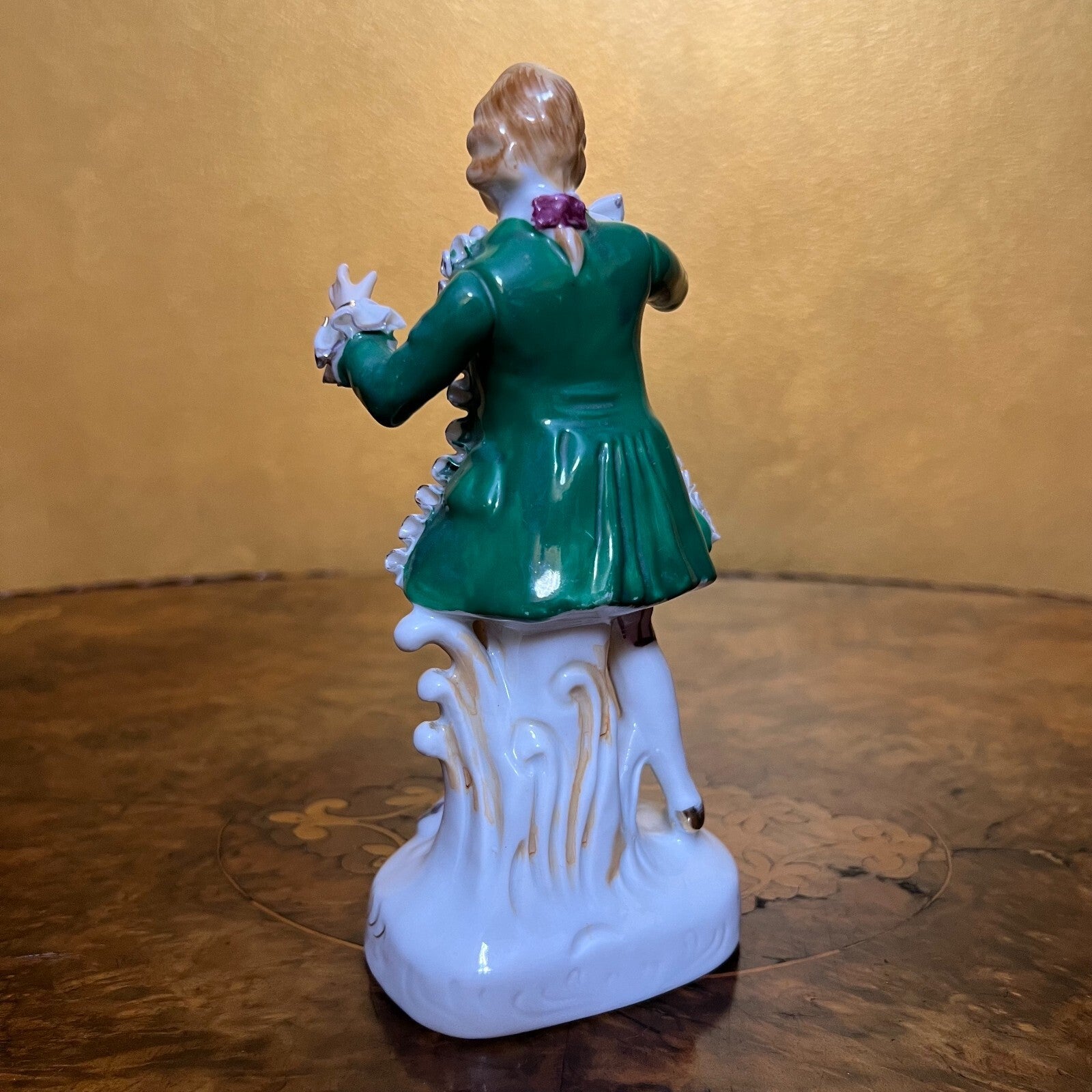 Green Jacket Porcelain Man Figurine Ornament