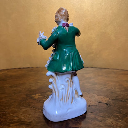 Green Jacket Porcelain Man Figurine Ornament