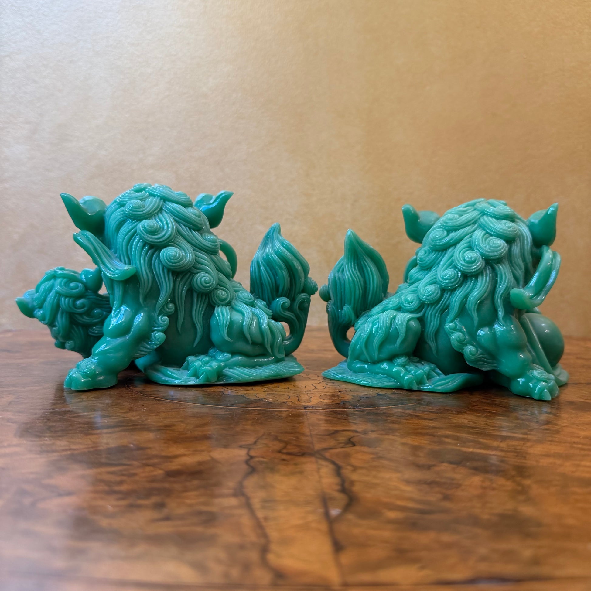 Green Resin Guardian Foo Dogs Statues 