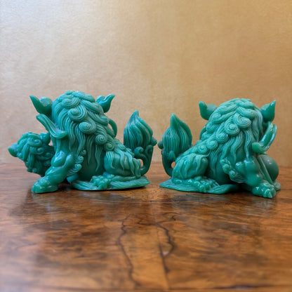 Green Resin Guardian Foo Dogs Statues 