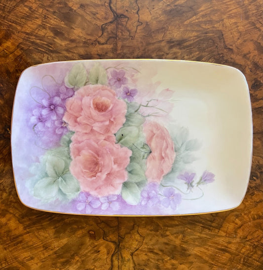 Hand Painted Floral Print Rectangle Platter 